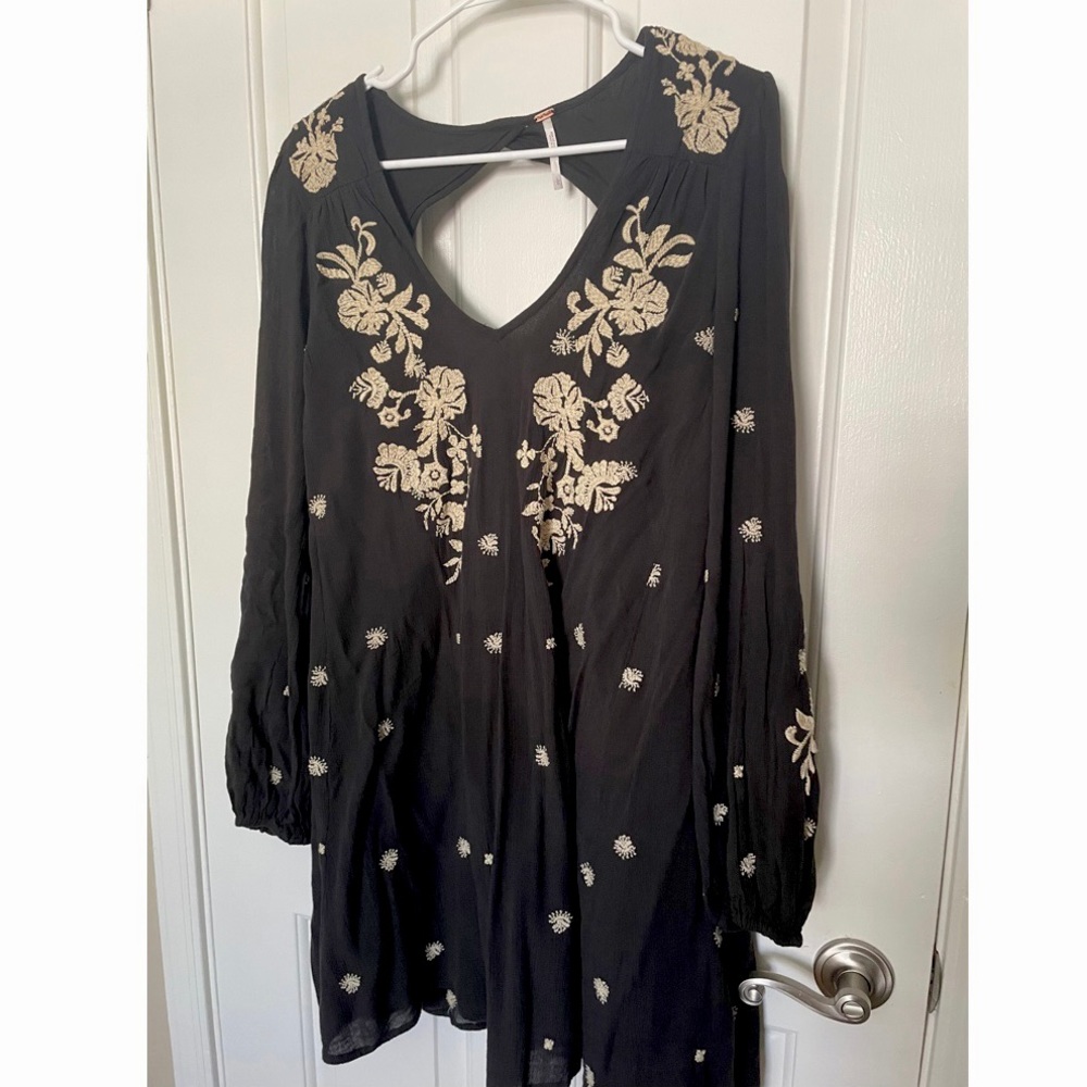 Free People Boho Black Floral Dress